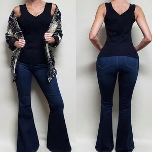 90s Vintage Xhileration Black Asymmetric Ribbed Knit V-neck Tank Top Large